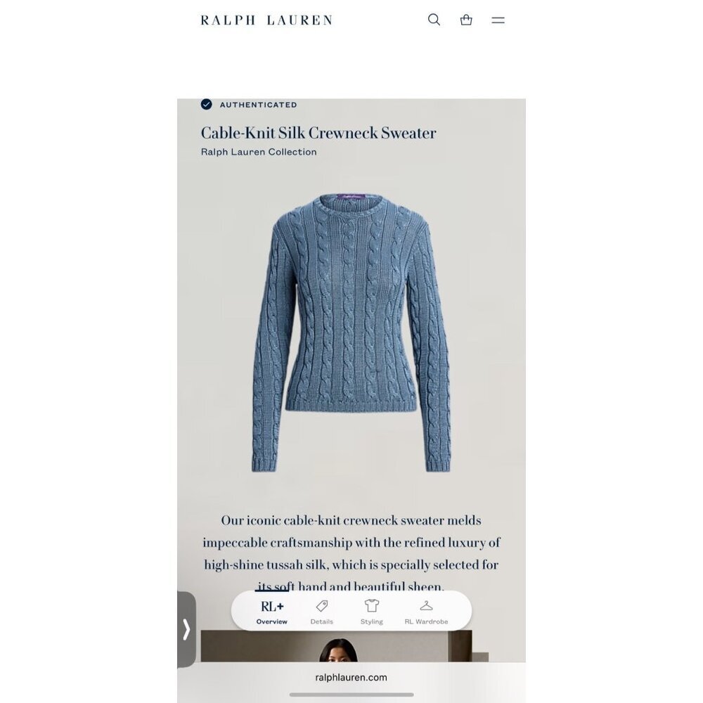 Ralph Lauren Collection Women's Sweater 100% Silk Cableknit Purple Label Blue XL - Picture 5 of 11
